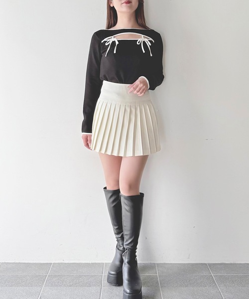 NOMAE（ノーマエ）の「バイカラーパイピングリボントップス（Tシャツ/カットソー・レディース・ホワイト/ブラック/グレー/ベージュ・FREE）」の10枚目の写真