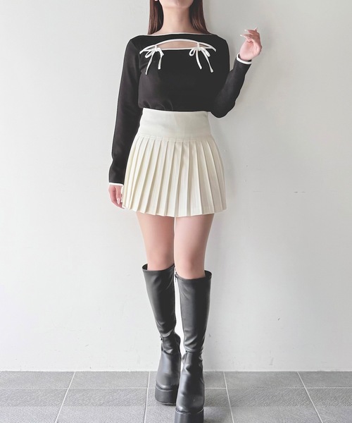 NOMAE（ノーマエ）の「バイカラーパイピングリボントップス（Tシャツ/カットソー・レディース・ホワイト/ブラック/グレー/ベージュ・FREE）」の11枚目の写真