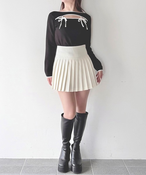 NOMAE（ノーマエ）の「バイカラーパイピングリボントップス（Tシャツ/カットソー・レディース・ホワイト/ブラック/グレー/ベージュ・FREE）」の12枚目の写真