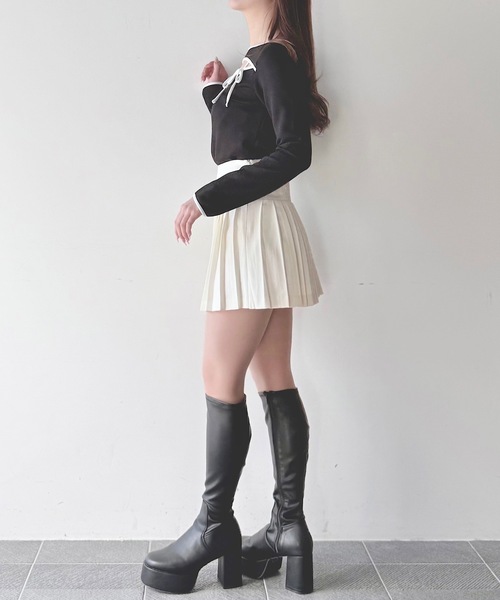 NOMAE（ノーマエ）の「バイカラーパイピングリボントップス（Tシャツ/カットソー・レディース・ホワイト/ブラック/グレー/ベージュ・FREE）」の13枚目の写真