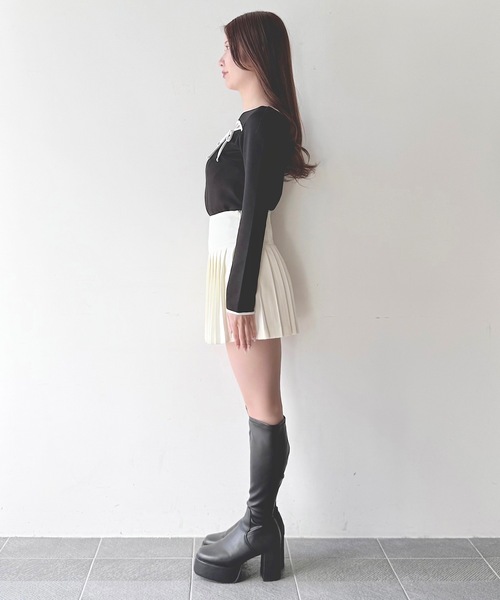 NOMAE（ノーマエ）の「バイカラーパイピングリボントップス（Tシャツ/カットソー・レディース・ホワイト/ブラック/グレー/ベージュ・FREE）」の14枚目の写真