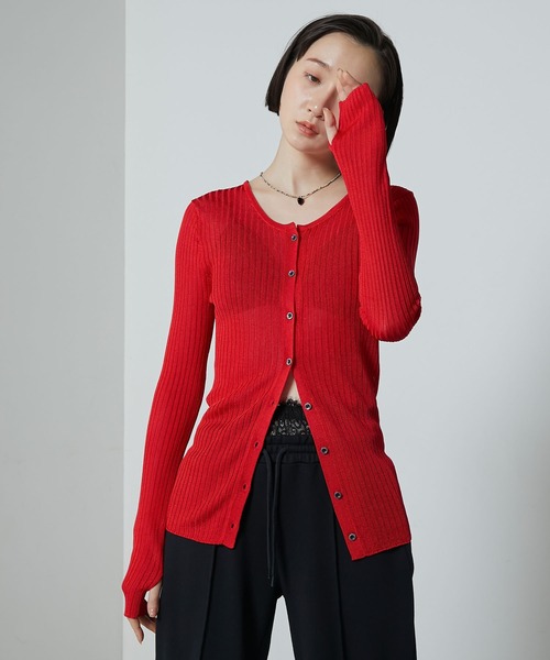 le ELMi（ルエルミ）の「Lady like compact lib cardigan / レディライク コンパクト リブ カーディガン（カーディガン/ボレロ・レディース・レッド/ブラウン/アイボリー/ブラック・FREE）」の13枚目の写真