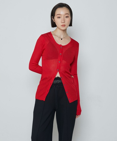 le ELMi（ルエルミ）の「Lady like compact lib cardigan / レディライク コンパクト リブ カーディガン（カーディガン/ボレロ・レディース・レッド/ブラウン/アイボリー/ブラック・FREE）」の14枚目の写真