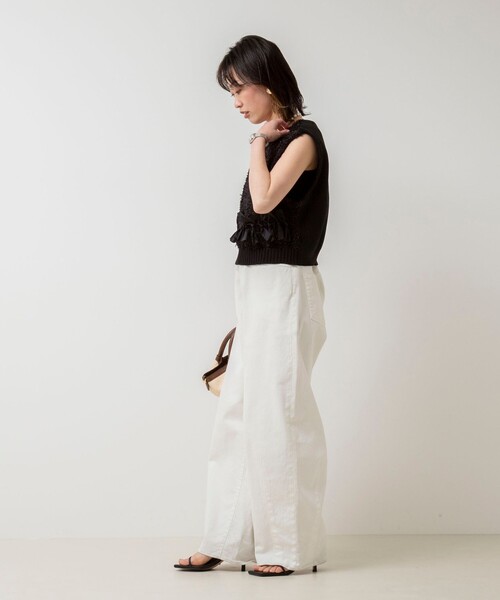 NOLLEY’S(ノーリーズ)の「《手洗い可能》ツイード&リボンベスト(ベスト・レディース・ブラック/オフホワイト・38)」の4枚目の写真