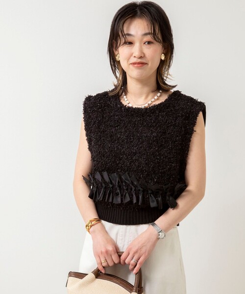 NOLLEY’S(ノーリーズ)の「《手洗い可能》ツイード&リボンベスト(ベスト・レディース・ブラック/オフホワイト・38)」の8枚目の写真