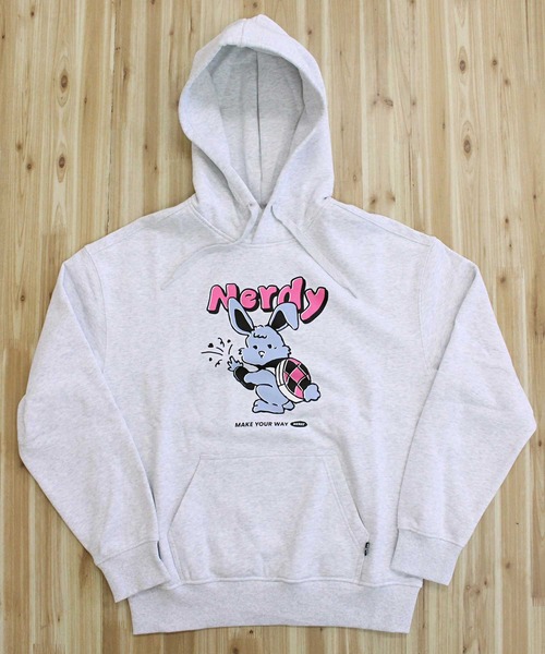 NERDY（ノルディ）の「NERDY タートルバディプルオーバーフーディ TURTLE BUDDY PULLOVER HOODIE（パーカー・メンズ・ホワイト/ピンク・S/M）」の4枚目の写真