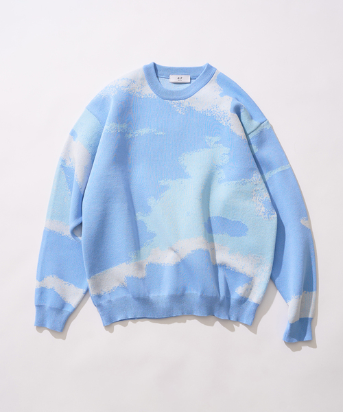 417 EDIFICE（フォーワンセブンエディフィス）の「スプラッシュパターン ジャガードニット（ニット/セーター・メンズ・ベージュ/ネイビー/ブルー系その他・MEDIUM/LARGE）」の3枚目の写真