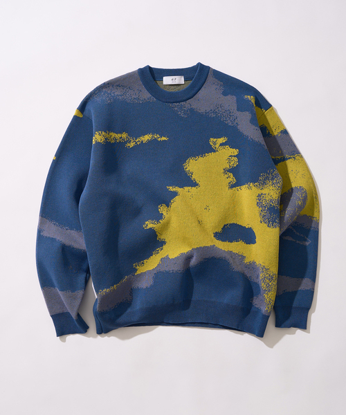 417 EDIFICE（フォーワンセブンエディフィス）の「スプラッシュパターン ジャガードニット（ニット/セーター・メンズ・ベージュ/ネイビー/ブルー系その他・MEDIUM/LARGE）」の2枚目の写真