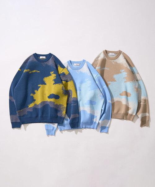 417 EDIFICE（フォーワンセブンエディフィス）の「スプラッシュパターン ジャガードニット（ニット/セーター・メンズ・ベージュ/ネイビー/ブルー系その他・MEDIUM/LARGE）」の4枚目の写真