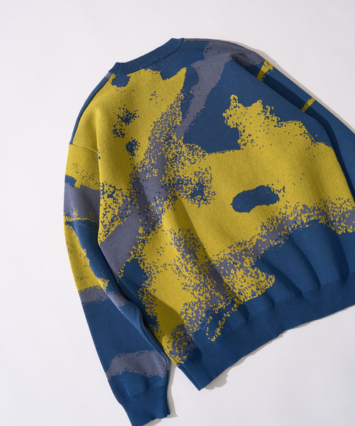 417 EDIFICE（フォーワンセブンエディフィス）の「スプラッシュパターン ジャガードニット（ニット/セーター・メンズ・ベージュ/ネイビー/ブルー系その他・MEDIUM/LARGE）」の5枚目の写真