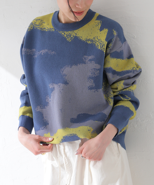 417 EDIFICE（フォーワンセブンエディフィス）の「スプラッシュパターン ジャガードニット（ニット/セーター・メンズ・ベージュ/ネイビー/ブルー系その他・MEDIUM/LARGE）」の18枚目の写真