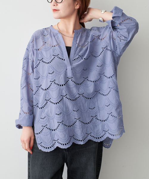 ヌキテパ　コットンボイルドットブラウス　Cotton Voile Dot Cotton Voile Dot Hemla Blouse | Pasand by ne Quittez pas