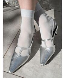 【Chichi】OHGA シルバー ポインテッドトゥパンプス Crystal Pump 85 | ハート付き イリディセントクリスタル