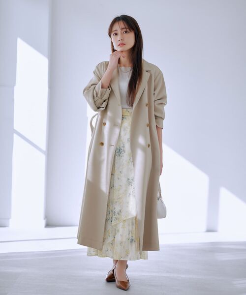 セール】ファジーフラワープリーツドッキングスカート 【低身長