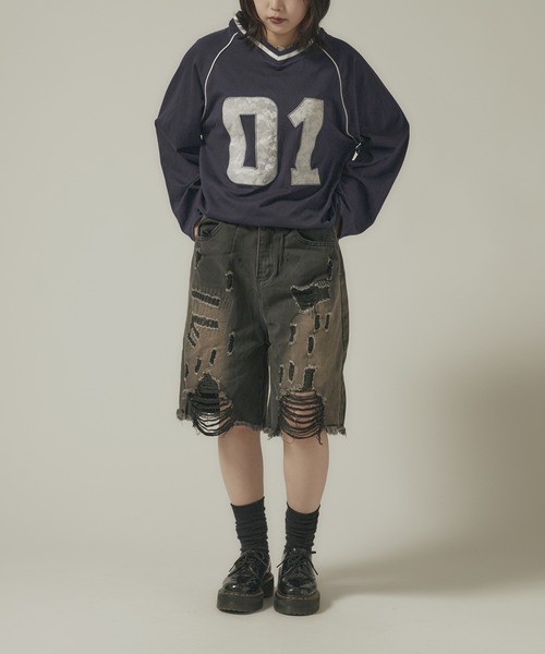 AO2(アオズ)の「Damage Half Loose Half Pants / ダメージ ハーフ ルーズ パンツ(デニムパンツ・レディース・ブラック・FREE)」の15枚目の写真