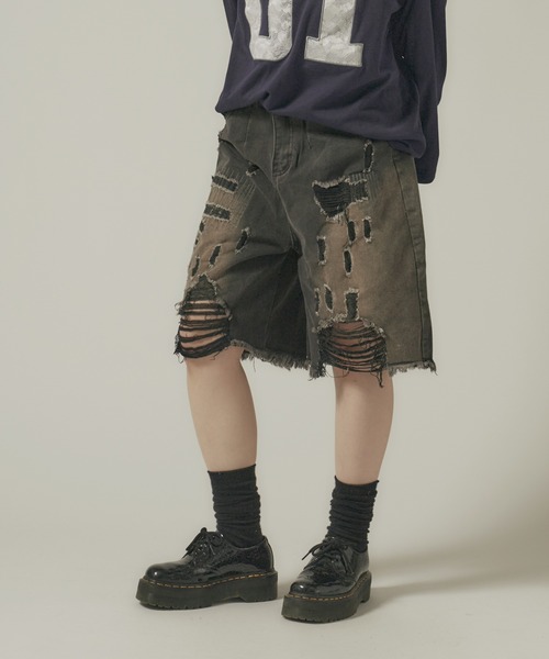 AO2(アオズ)の「Damage Half Loose Half Pants / ダメージ ハーフ ルーズ パンツ(デニムパンツ・レディース・ブラック・FREE)」の13枚目の写真