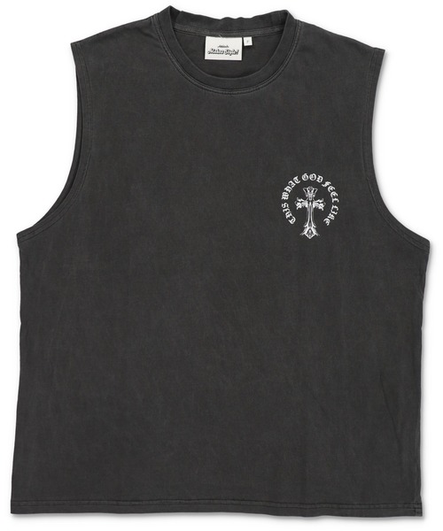 SPINNS（スピンズ）の「ピグメント加工ノースリーブTシャツ/バックプリントクロス/短丈（Tシャツ/カットソー・メンズ・ブラック/カーキ/ブラウン・ONESIZE）」の9枚目の写真