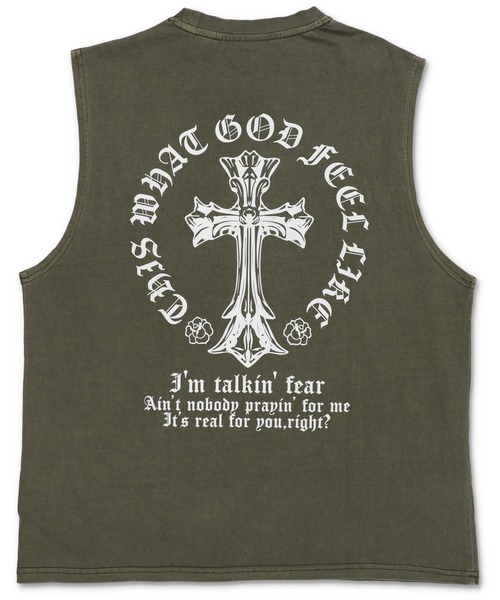 SPINNS（スピンズ）の「ピグメント加工ノースリーブTシャツ/バックプリントクロス/短丈（Tシャツ/カットソー・メンズ・ブラック/カーキ/ブラウン・ONESIZE）」の6枚目の写真