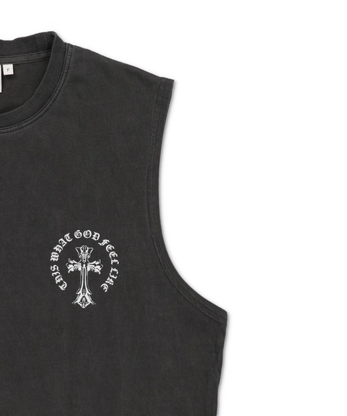 SPINNS（スピンズ）の「ピグメント加工ノースリーブTシャツ/バックプリントクロス/短丈（Tシャツ/カットソー・メンズ・ブラック/カーキ/ブラウン・ONESIZE）」の11枚目の写真