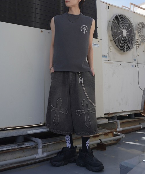 SPINNS（スピンズ）の「ピグメント加工ノースリーブTシャツ/バックプリントクロス/短丈（Tシャツ/カットソー・メンズ・ブラック/カーキ/ブラウン・ONESIZE）」の16枚目の写真