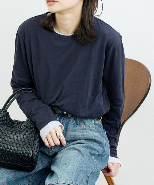 JOURNAL STANDARD（ジャーナルスタンダード）の「《追加3》クルーネックシアーロングTシャツ（Tシャツ/カットソー・レディース・ベージュ/ネイビー/ホワイト/ブラウン/ピンク・FREE）」の4枚目の写真