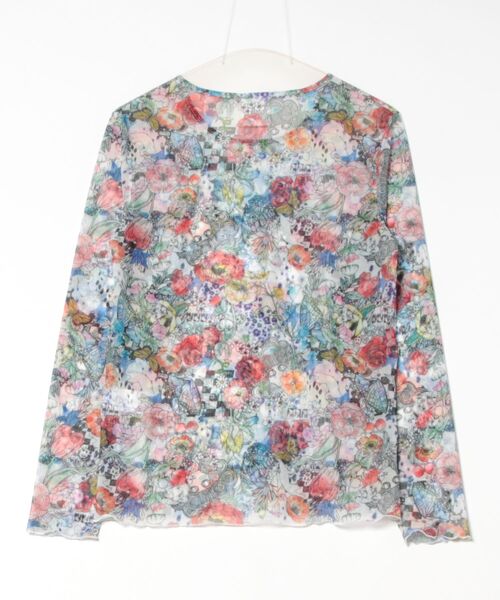 ScoLar(スカラー)の「151648:花・ヒョウ・メルヘン 3柄展開チュールロングスリーブTシャツ(Tシャツ/カットソー・レディース・オフホワイト/パープル/オレンジ・M)」の4枚目の写真