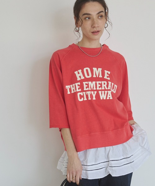 ANGIE（アンジー）の「カレッジロゴ ハーフスリーブ Tシャツ（Tシャツ/カットソー・レディース・ベージュ/ブラック/レッド/ネイビー・FREE）」の14枚目の写真