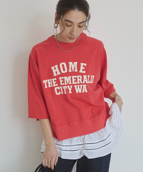 ANGIE（アンジー）の「カレッジロゴ ハーフスリーブ Tシャツ（Tシャツ/カットソー・レディース・ベージュ/ブラック/レッド/ネイビー・FREE）」の15枚目の写真
