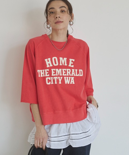 ANGIE（アンジー）の「カレッジロゴ ハーフスリーブ Tシャツ（Tシャツ/カットソー・レディース・ベージュ/ブラック/レッド/ネイビー・FREE）」の16枚目の写真