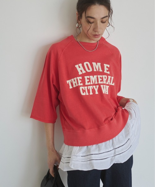 ANGIE（アンジー）の「カレッジロゴ ハーフスリーブ Tシャツ（Tシャツ/カットソー・レディース・ベージュ/ブラック/レッド/ネイビー・FREE）」の18枚目の写真