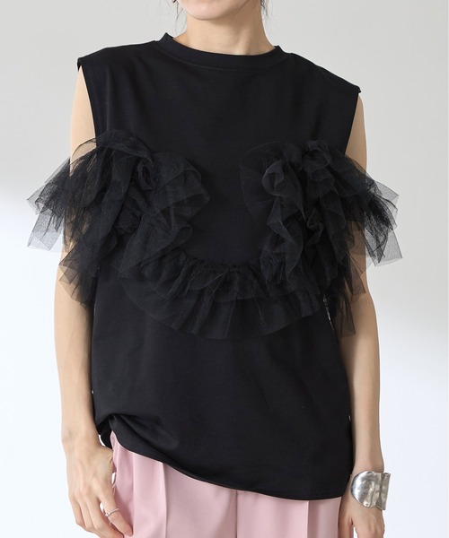 &. NOSTALGIA（アンドドットノスタルジア）の「【ZOZO限定】チュールドッキングプルオーバー（Tシャツ/カットソー・レディース・ブラック/オフホワイト・M）」の2枚目の写真