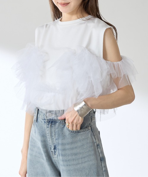 &. NOSTALGIA（アンドドットノスタルジア）の「【ZOZO限定】チュールドッキングプルオーバー（Tシャツ/カットソー・レディース・ブラック/オフホワイト・M）」の6枚目の写真