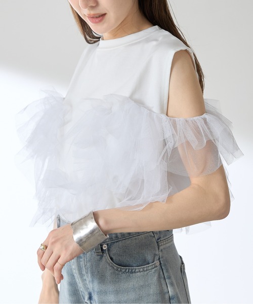 &. NOSTALGIA（アンドドットノスタルジア）の「【ZOZO限定】チュールドッキングプルオーバー（Tシャツ/カットソー・レディース・ブラック/オフホワイト・M）」の7枚目の写真