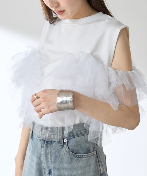 &. NOSTALGIA（アンドドットノスタルジア）の「【ZOZO限定】チュールドッキングプルオーバー（Tシャツ/カットソー・レディース・ブラック/オフホワイト・M）」の8枚目の写真