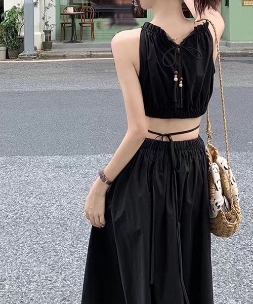 セール】バックシャンリボン ホルターネックワンピース（ワンピース