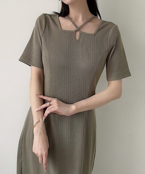 SUKALA HOME リラックスクロスネックリブワンピース