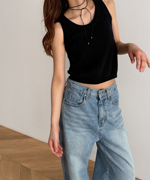 CANAL JEAN（キャナルジーン）の「El mar　ラウンドニットタンク（タンクトップ・レディース・ベージュ/ブラック・ONE SIZE）」の6枚目の写真