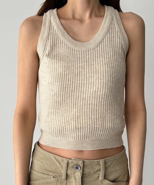 CANAL JEAN（キャナルジーン）の「El mar　ラウンドニットタンク（タンクトップ・レディース・ベージュ/ブラック・ONE SIZE）」の9枚目の写真