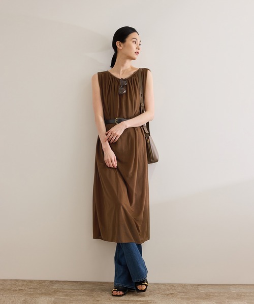 セール】【洗える・新色追加】ブライトネスヤーンギャザーワンピース