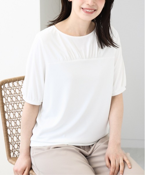 tシャツ ギャザーデザインカットソー/接触冷感・UVカット/洗える/WEB限定サイズあり レディース ギャザーデザインカットソー/接触冷感・UVカット/洗える/WEB限定