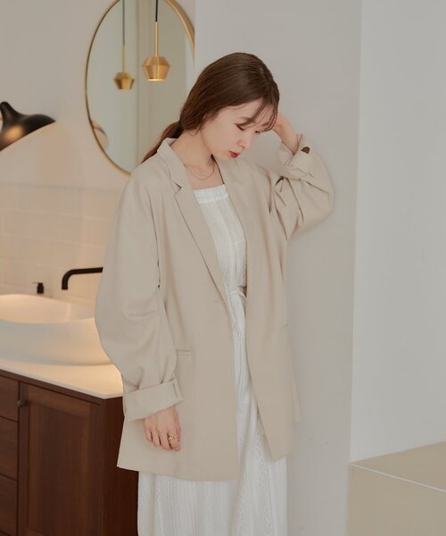 Kastane（カスタネ）の「【WEB限定/裏地無し】デザインオーバーシャツジャケット（テーラードジャケット・レディース・ベージュ/アイボリー/ミント・FREE）」の20枚目の写真