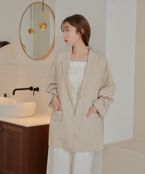 Kastane（カスタネ）の「【WEB限定/裏地無し】デザインオーバーシャツジャケット（テーラードジャケット・レディース・ベージュ/アイボリー/ミント・FREE）」の21枚目の写真