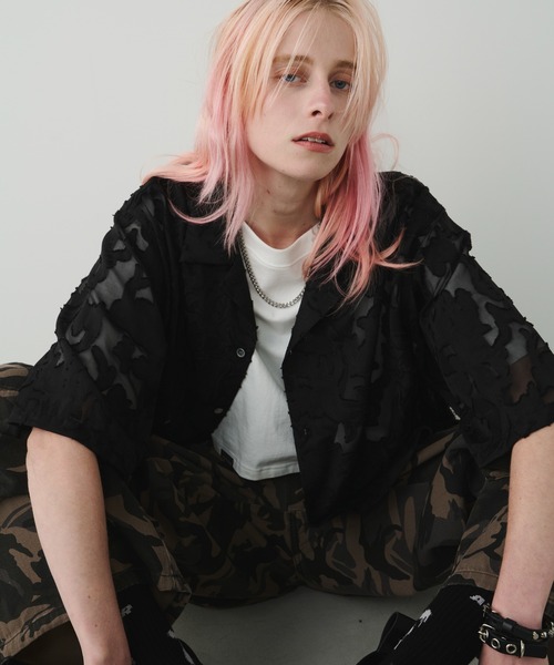 AFF AIVER（エイエフエフアイバー）の「AFF AIVER　シアーフリンジワイドシャツ（シャツ/ブラウス・メンズ・ダークブルー/パープル/ブラック/ダークブラック・SMALL/MEDIUM/LARGE）」の10枚目の写真