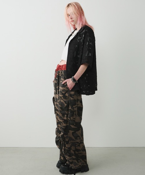 AFF AIVER（エイエフエフアイバー）の「AFF AIVER　シアーフリンジワイドシャツ（シャツ/ブラウス・メンズ・ダークブルー/パープル/ブラック/ダークブラック・SMALL/MEDIUM/LARGE）」の12枚目の写真