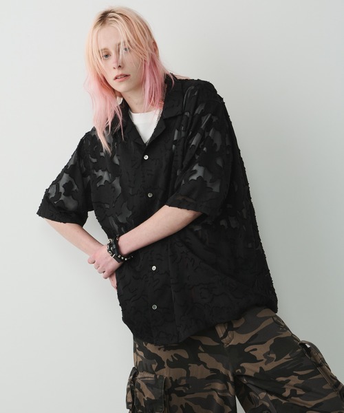 AFF AIVER（エイエフエフアイバー）の「AFF AIVER　シアーフリンジワイドシャツ（シャツ/ブラウス・メンズ・ダークブルー/パープル/ブラック/ダークブラック・SMALL/MEDIUM/LARGE）」の5枚目の写真