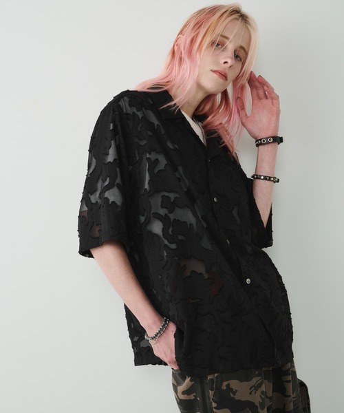 AFF AIVER（エイエフエフアイバー）の「AFF AIVER　シアーフリンジワイドシャツ（シャツ/ブラウス・メンズ・ダークブルー/パープル/ブラック/ダークブラック・SMALL/MEDIUM/LARGE）」の7枚目の写真