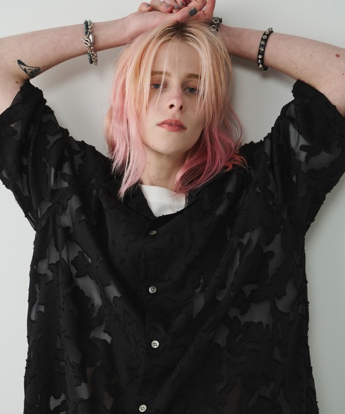 AFF AIVER（エイエフエフアイバー）の「AFF AIVER　シアーフリンジワイドシャツ（シャツ/ブラウス・メンズ・ダークブルー/パープル/ブラック/ダークブラック・SMALL/MEDIUM/LARGE）」の8枚目の写真