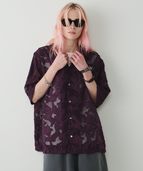 AFF AIVER（エイエフエフアイバー）の「AFF AIVER　シアーフリンジワイドシャツ（シャツ/ブラウス・メンズ・ダークブルー/パープル/ブラック/ダークブラック・SMALL/MEDIUM/LARGE）」の14枚目の写真