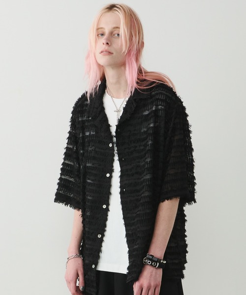 AFF AIVER（エイエフエフアイバー）の「AFF AIVER　シアーフリンジワイドシャツ（シャツ/ブラウス・メンズ・ダークブルー/パープル/ブラック/ダークブラック・SMALL/MEDIUM/LARGE）」の20枚目の写真