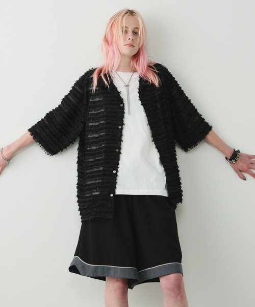 AFF AIVER（エイエフエフアイバー）の「AFF AIVER　シアーフリンジワイドシャツ（シャツ/ブラウス・メンズ・ダークブルー/パープル/ブラック/ダークブラック・SMALL/MEDIUM/LARGE）」の21枚目の写真